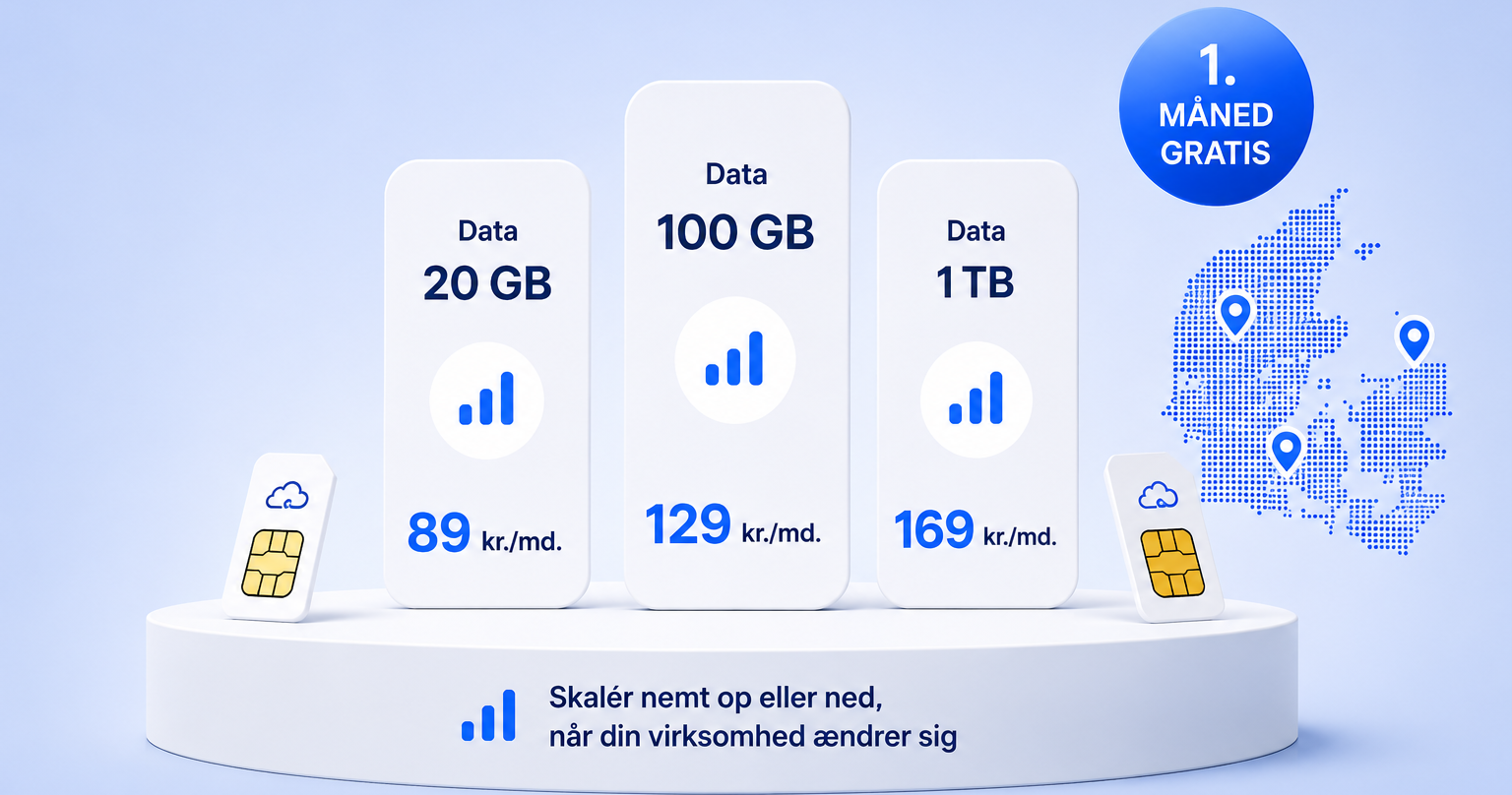 CloudSIM dataabonnementer – Data 20 GB, 100 GB og 1 TB med 1. måned gratis